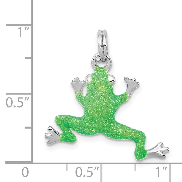 925 Sterling Silver Rhodium-plated Green Enamel Frog Bracelet or Necklace Charm - Picture 4 of 4